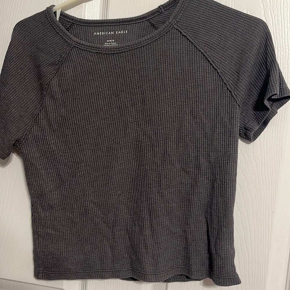Grey American eagle soft waffle knit crop top